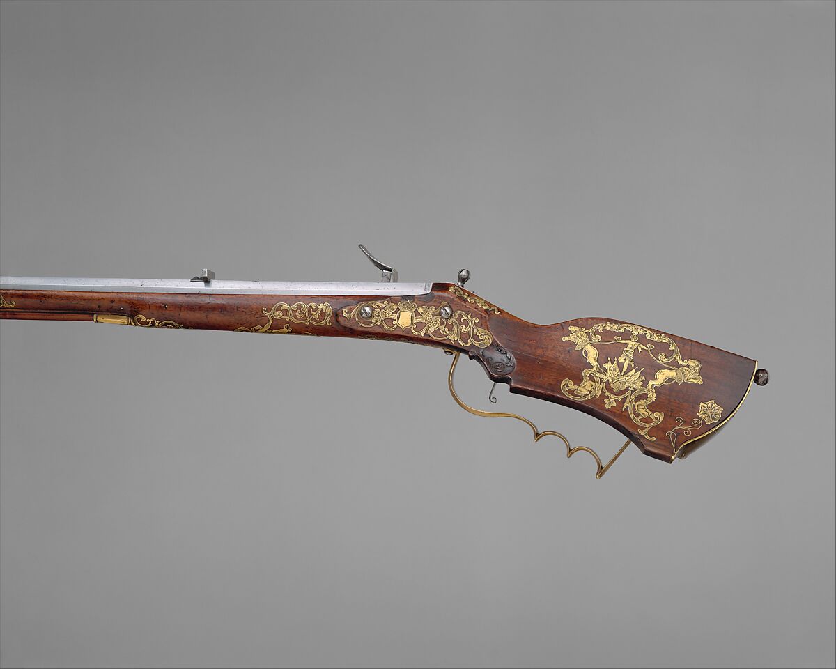 Snaphaunce Hunting Rifle, Signed by Jonas Schertiger the Younger (Swedish, active 1715–died 1748), Steel, wood (walnut), brass, horn, Swedish, Stockholm
