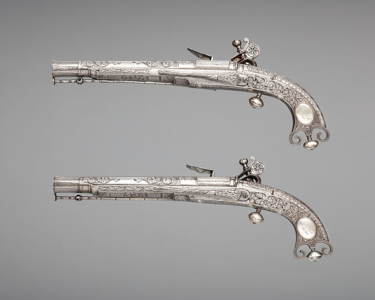 Pair of Flintlock Pistols, Alexander Campbell (Scottish, Doune, died 1790), Steel, silver, Scottish, Doune