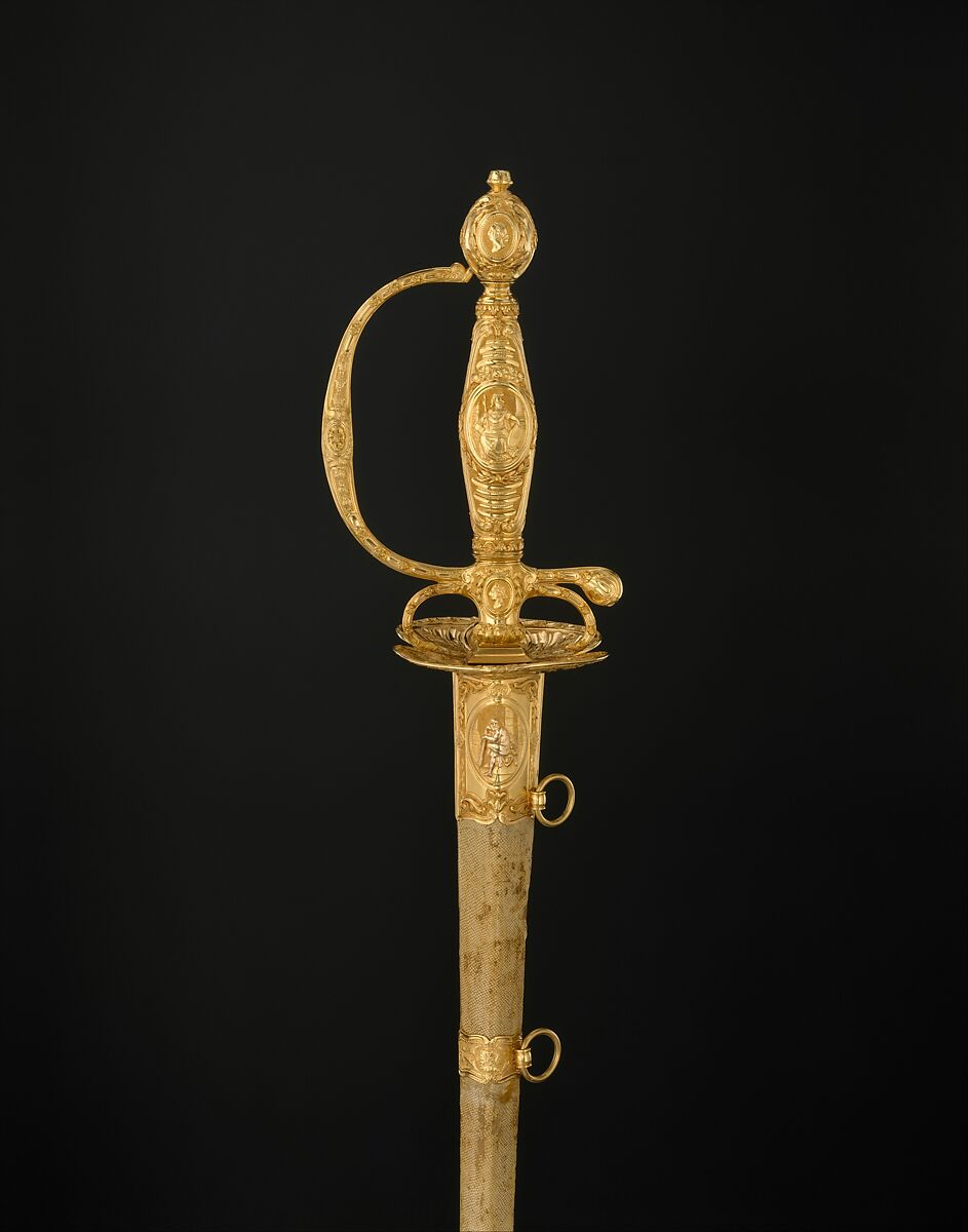 Smallsword with Scabbard, Master GG (French, active Paris, ca. 1774), Gold, steel, wood, fish skin, French, Paris 