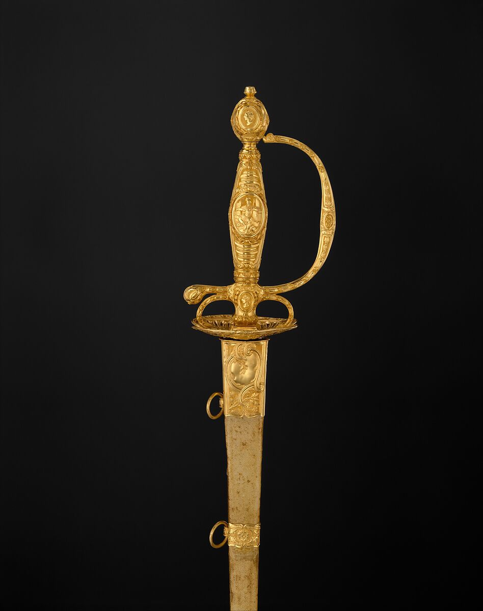 Smallsword with Scabbard, Master GG (French, active Paris, ca. 1774), Gold, steel, wood, fish skin, French, Paris