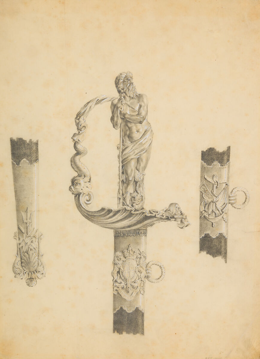 Design for a Naval Presentation Sword, Pen, wash, parchment, British 