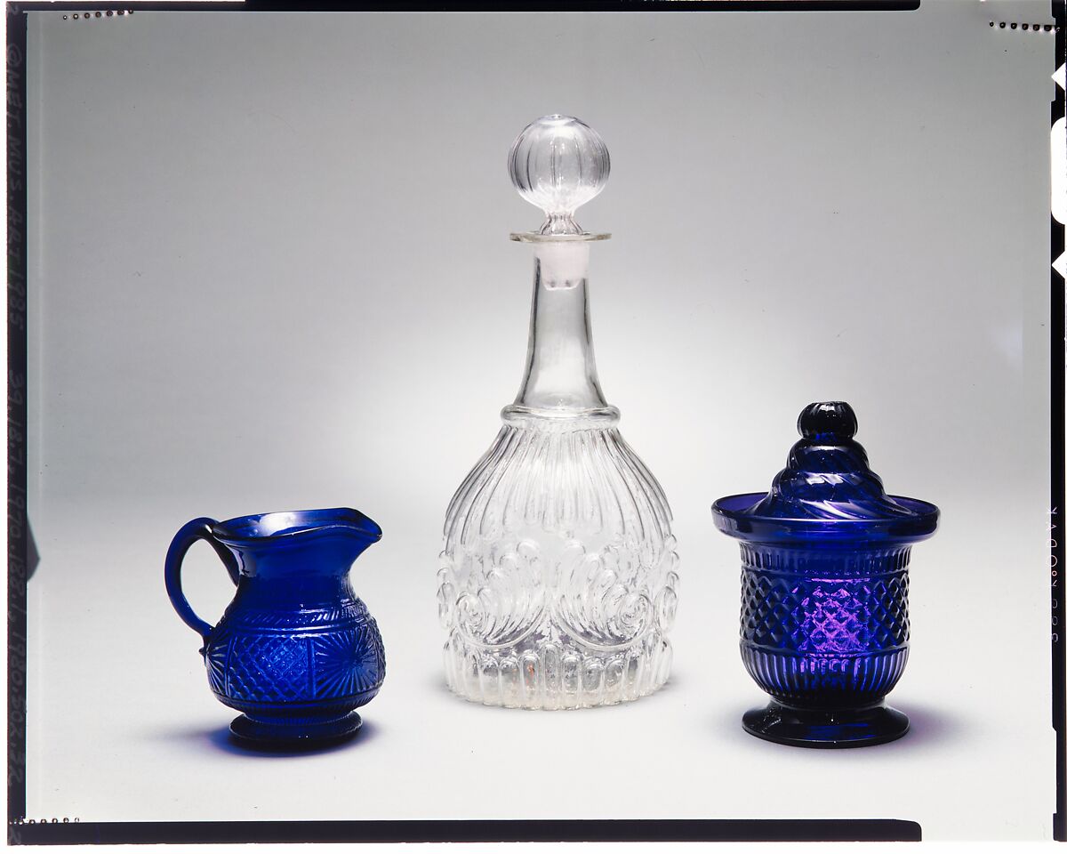 Creamer, Probably Boston &amp; Sandwich Glass Company (American, 1825–1888, Sandwich, Massachusetts), Blown molded blue glass, American 