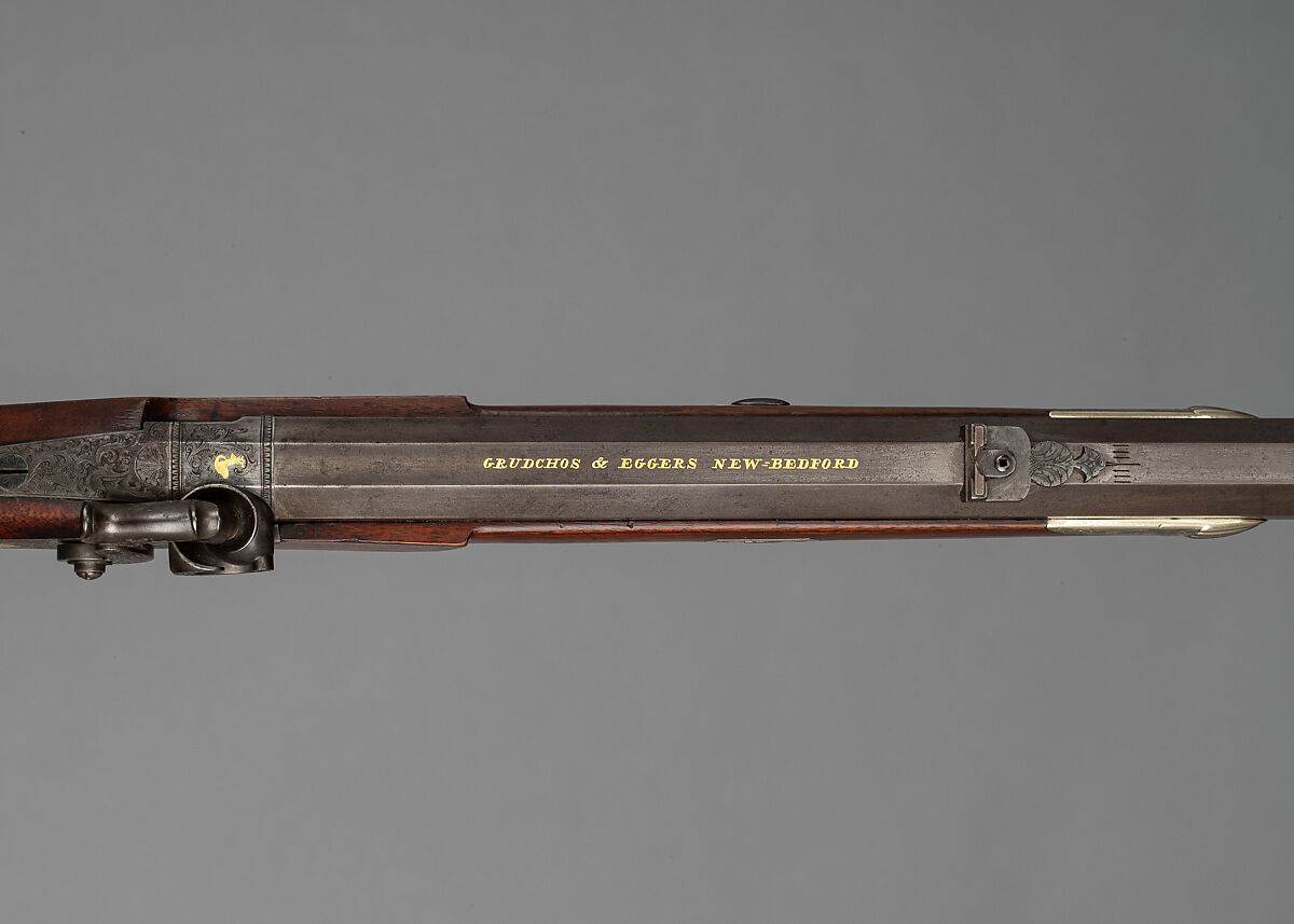 Percussion Target Rifle, Julius Grudchos (American, active ca. 1856–1860), Wood (walnut), steel, silver, gold, baleen, ivory, American, New Bedford, Massachusetts
