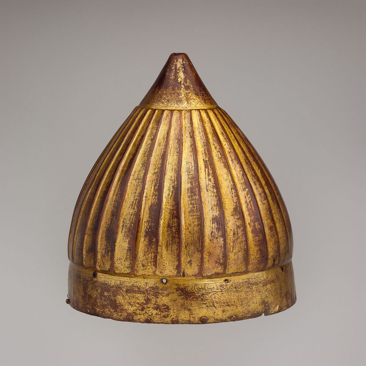Helmet, Copper alloy (tombak), gold, Turkish 