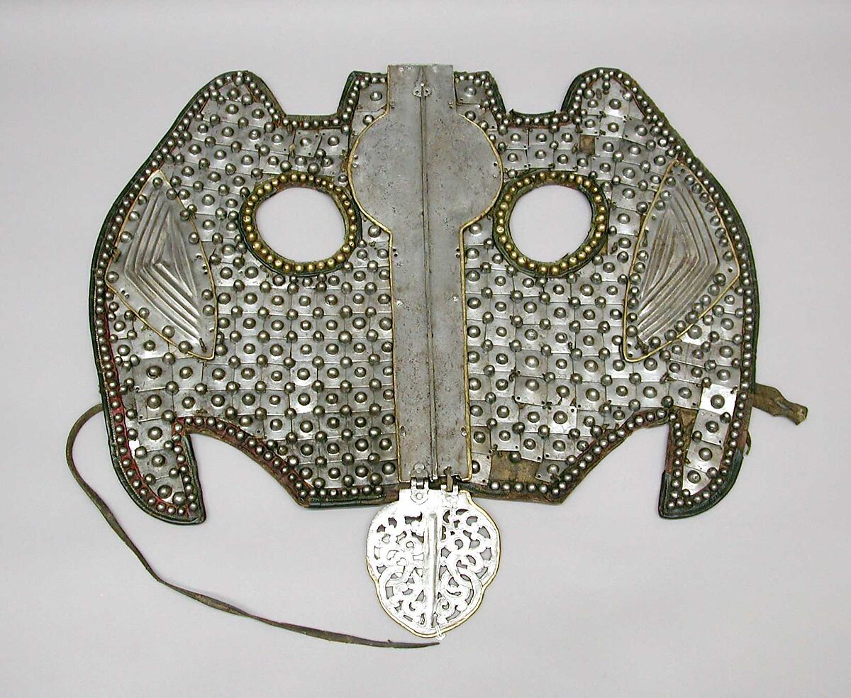 Shaffron (Horse's Head Defense), Iron, leather, brass or copper alloy, Tibetan or Mongolian