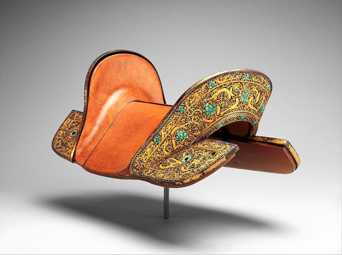 Set of Saddle Plates, Iron, gold, lapis lazuli, turquoise, Tibetan or Chinese