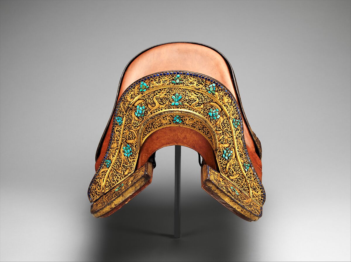 Set of Saddle Plates, Iron, gold, lapis lazuli, turquoise, Tibetan or Chinese