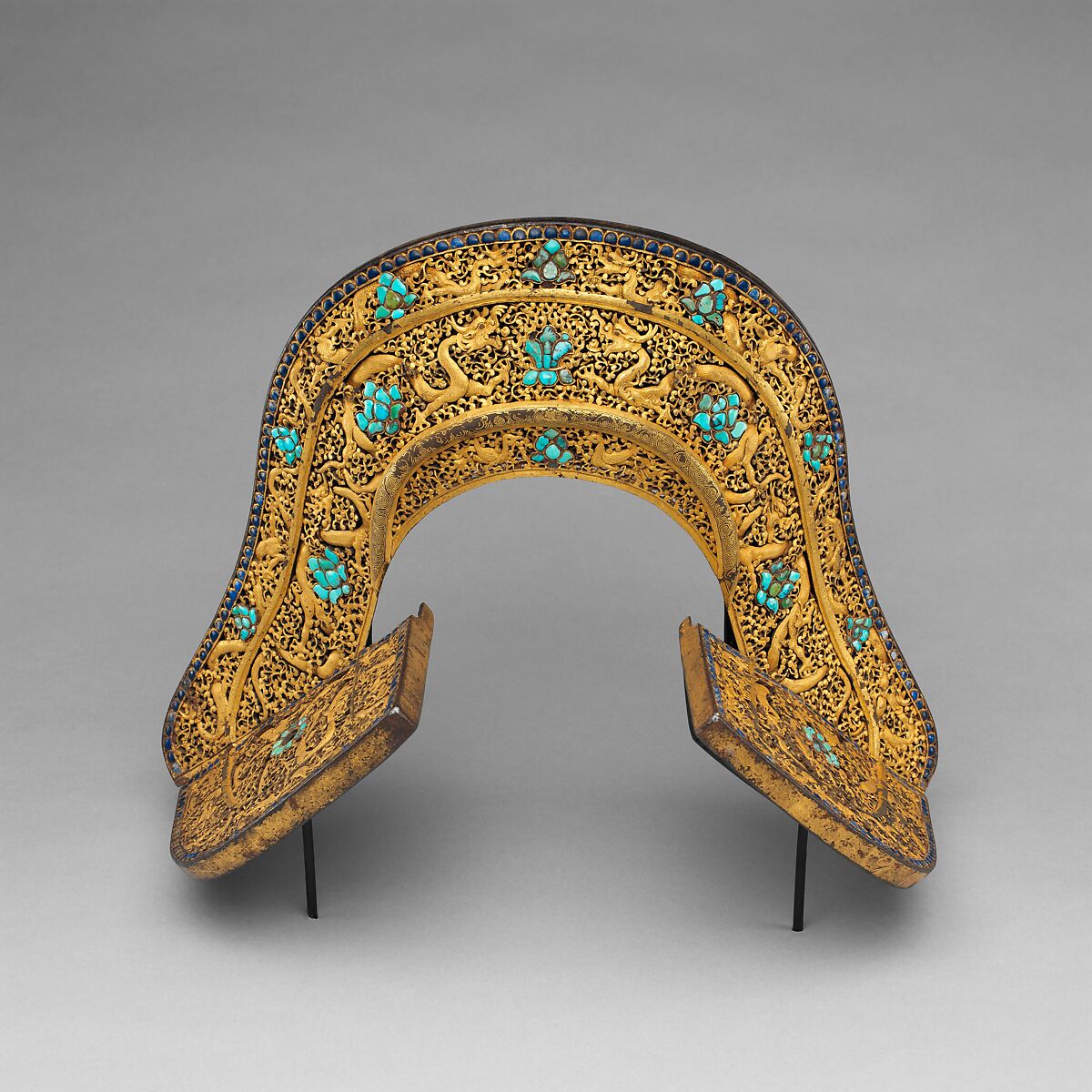 Set of Saddle Plates, Iron, gold, lapis lazuli, turquoise, Tibetan or Chinese
