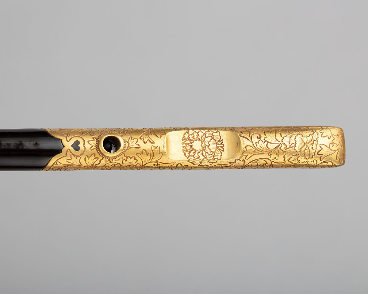 Signaling Baton (<i>Saihai</i>) and Storage Box, Wood, gold, lacquer, paper, leather, silver, silk, Japanese