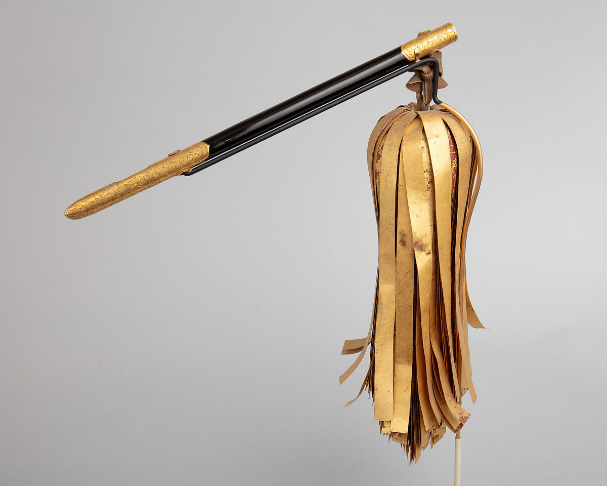 Signaling Baton (<i>Saihai</i>) and Storage Box, Wood, gold, lacquer, paper, leather, silver, silk, Japanese