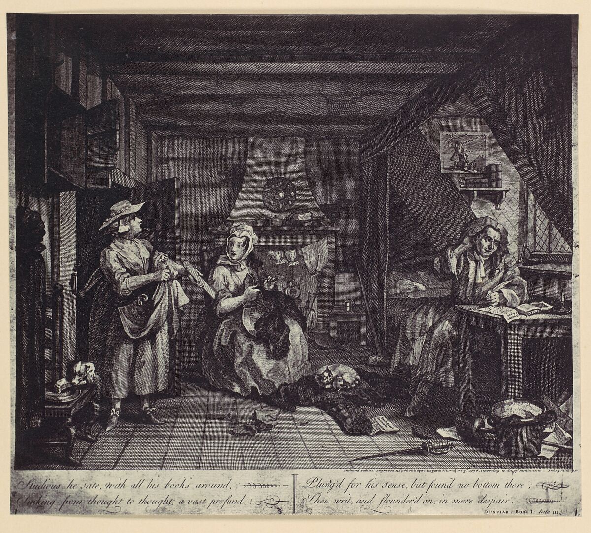 [photo-reproduction of Hogarth's print illustrating the Dunciad, Book I, line III], Alfred Capel Cure (British, 1826–1896), Albumen silver print from paper negative 