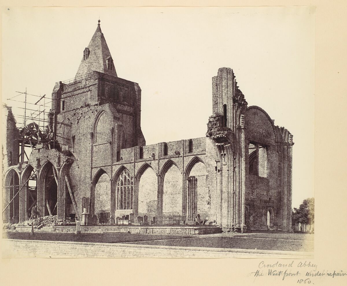 Crowland Abbey, the West Front Under Repair, Alfred Capel Cure (British, 1826–1896), Albumen silver print from paper negative 
