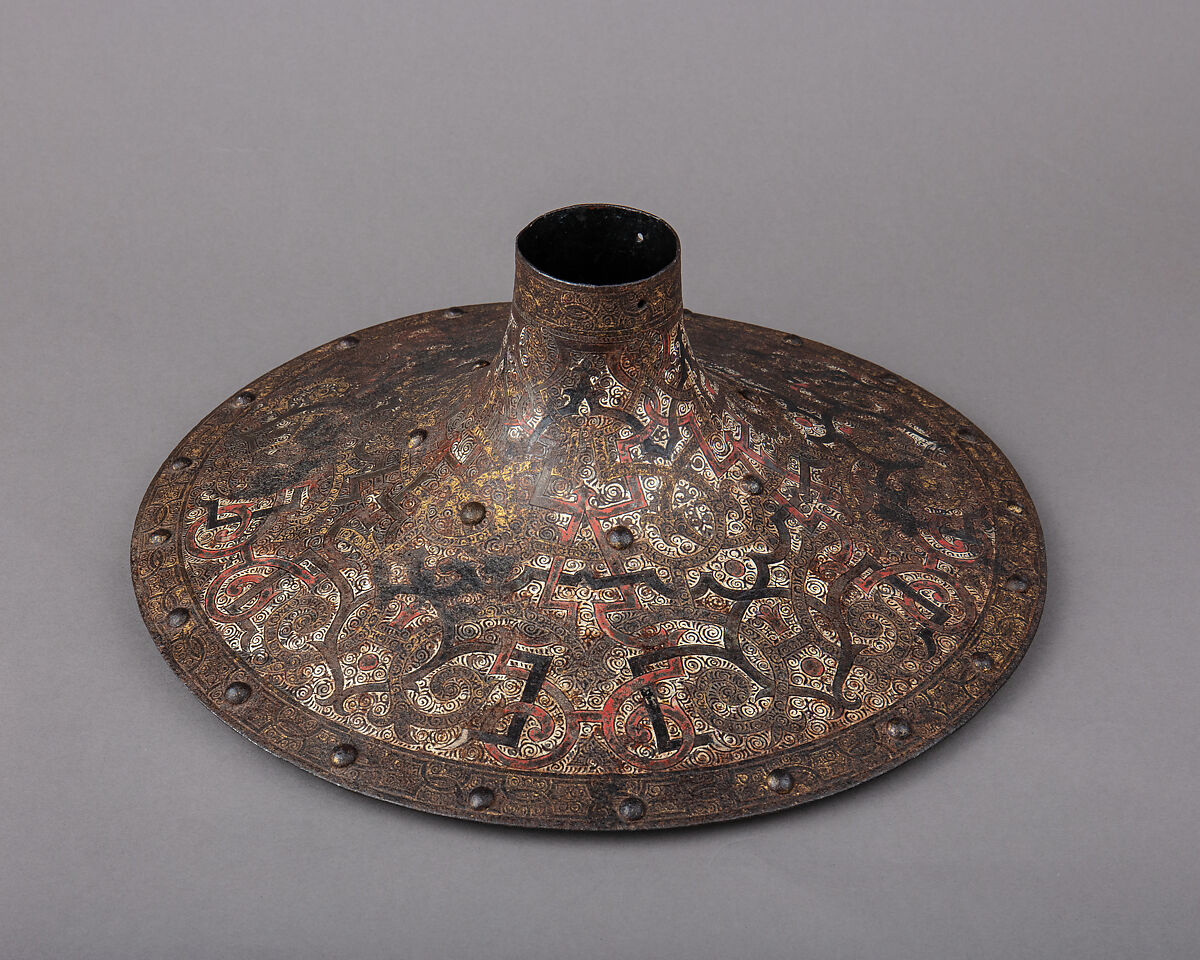 Vamplate Belonging to an Armor for Field and Tournament Made for Duke Nikolaus "The Black" Radziwill (1515–1565), Duke of Nesvizh and Olyka, Prince of the Empire, Grand Chancellor and Marshal of Lithuania, Kunz Lochner (German, Nuremberg, 1510–1567), Steel, gold, paint, German, Nuremberg