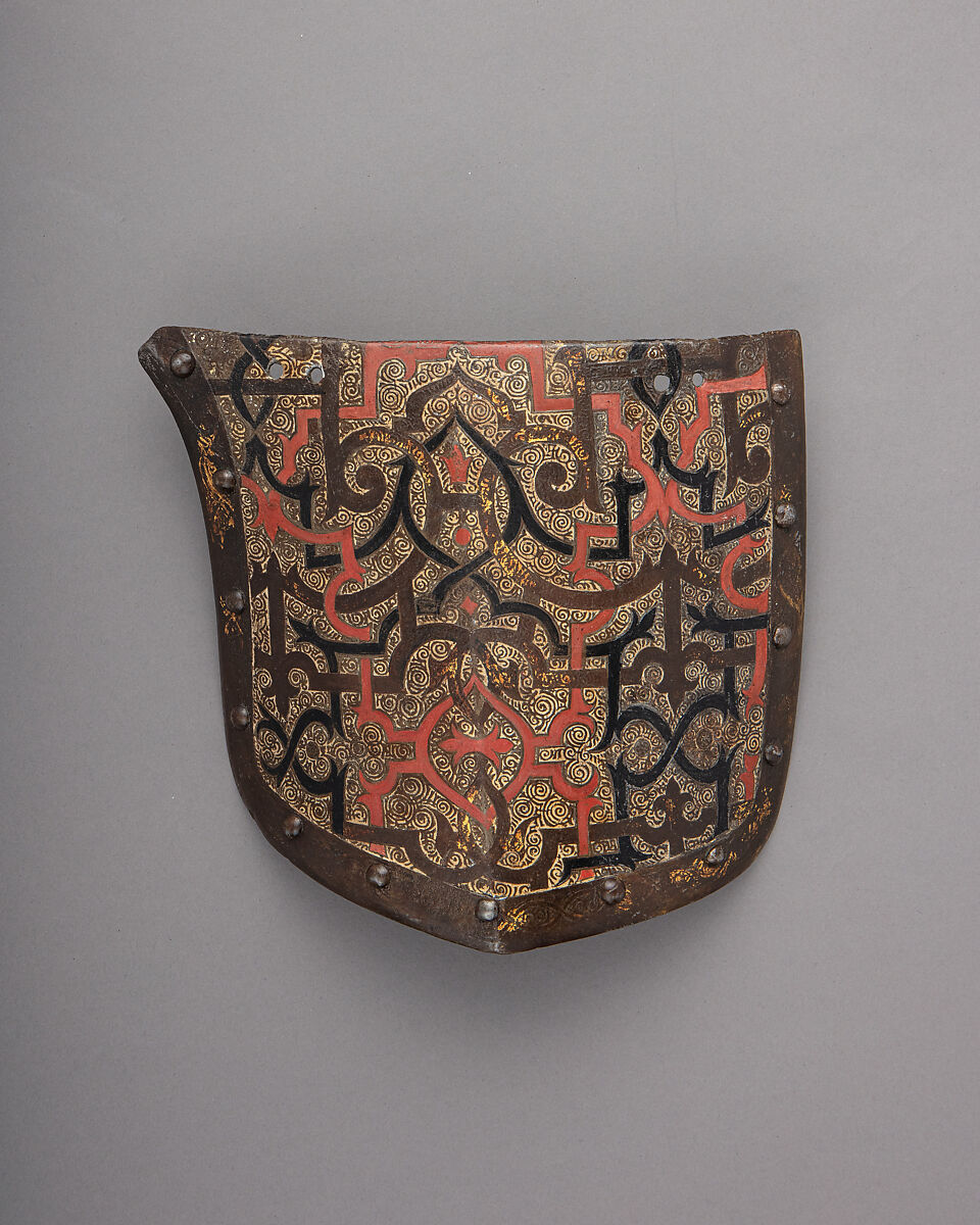 Pair of Tassets (Thigh Defenses) Belonging to an Armor for Field and Tournament Made for Duke Nikolaus "The Black" Radziwill (1515–1565), Duke of Nesvizh and Olyka, Prince of the Empire, Grand Chancellor and Marshal of Lithuania, Kunz Lochner (German, Nuremberg, 1510–1567), Steel, gold, paint, German, Nuremberg