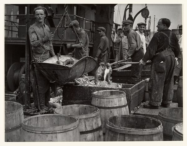 [Fishermen, Fulton Street Dock, New York], Berenice Abbott (American, Springfield, Ohio 1898–1991 Monson, Maine), Gelatin silver print 