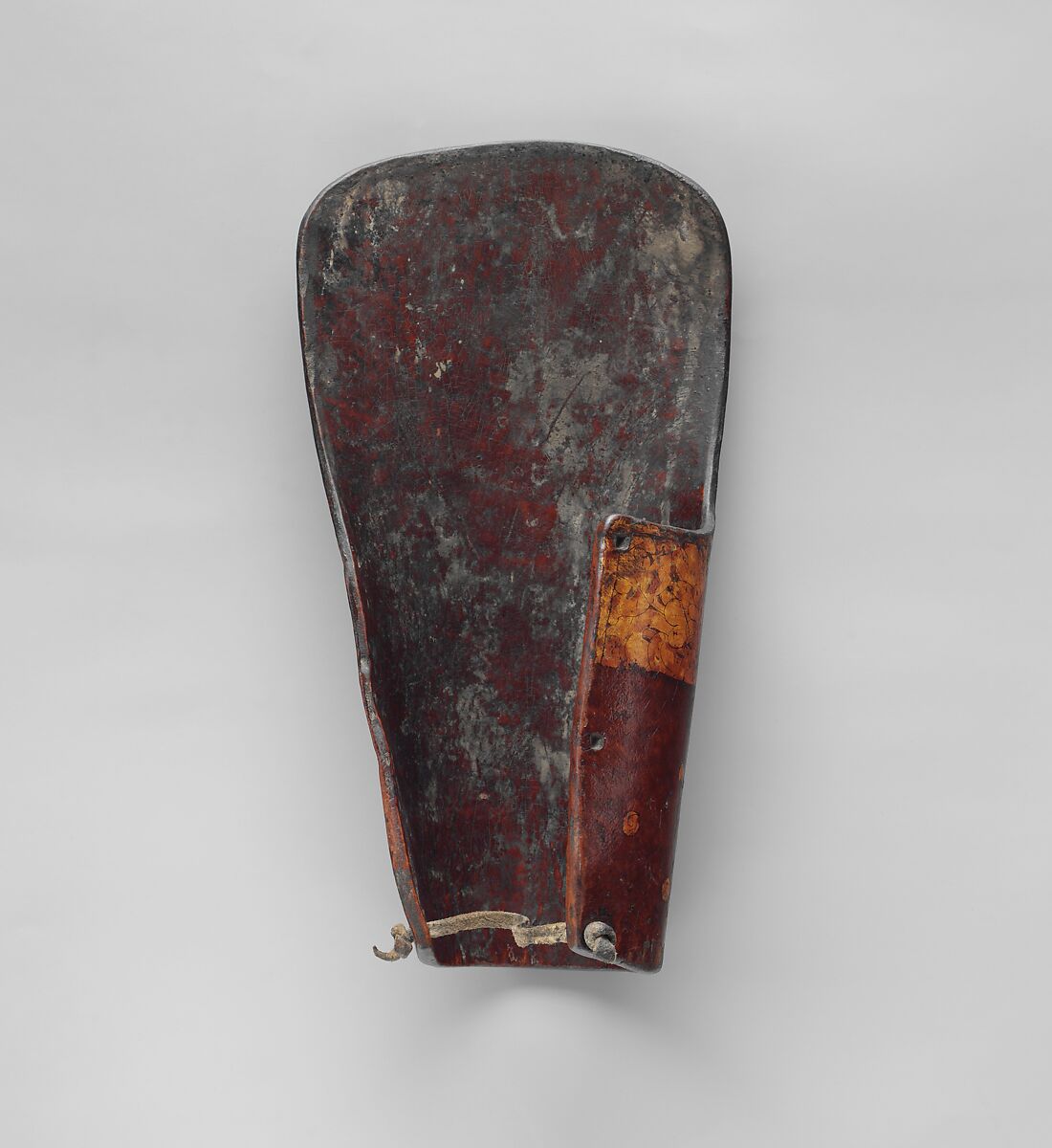 Three Forearm Guards for the Left Arm, Leather, shellac, gold, pigments, Tibetan or Mongolian