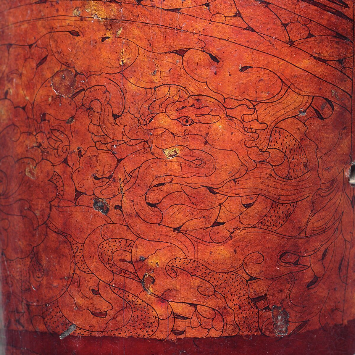 Three Forearm Guards for the Left Arm, Leather, shellac, gold, pigments, Tibetan or Mongolian