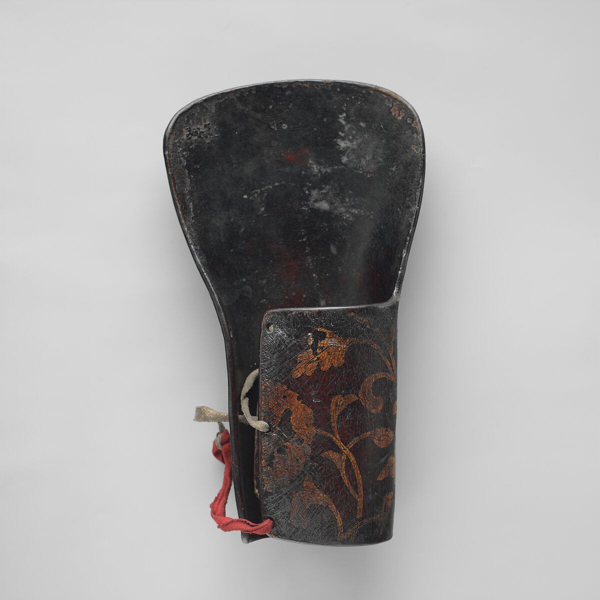 Three Forearm Guards for the Left Arm, Leather, shellac, gold, pigments, Tibetan or Mongolian