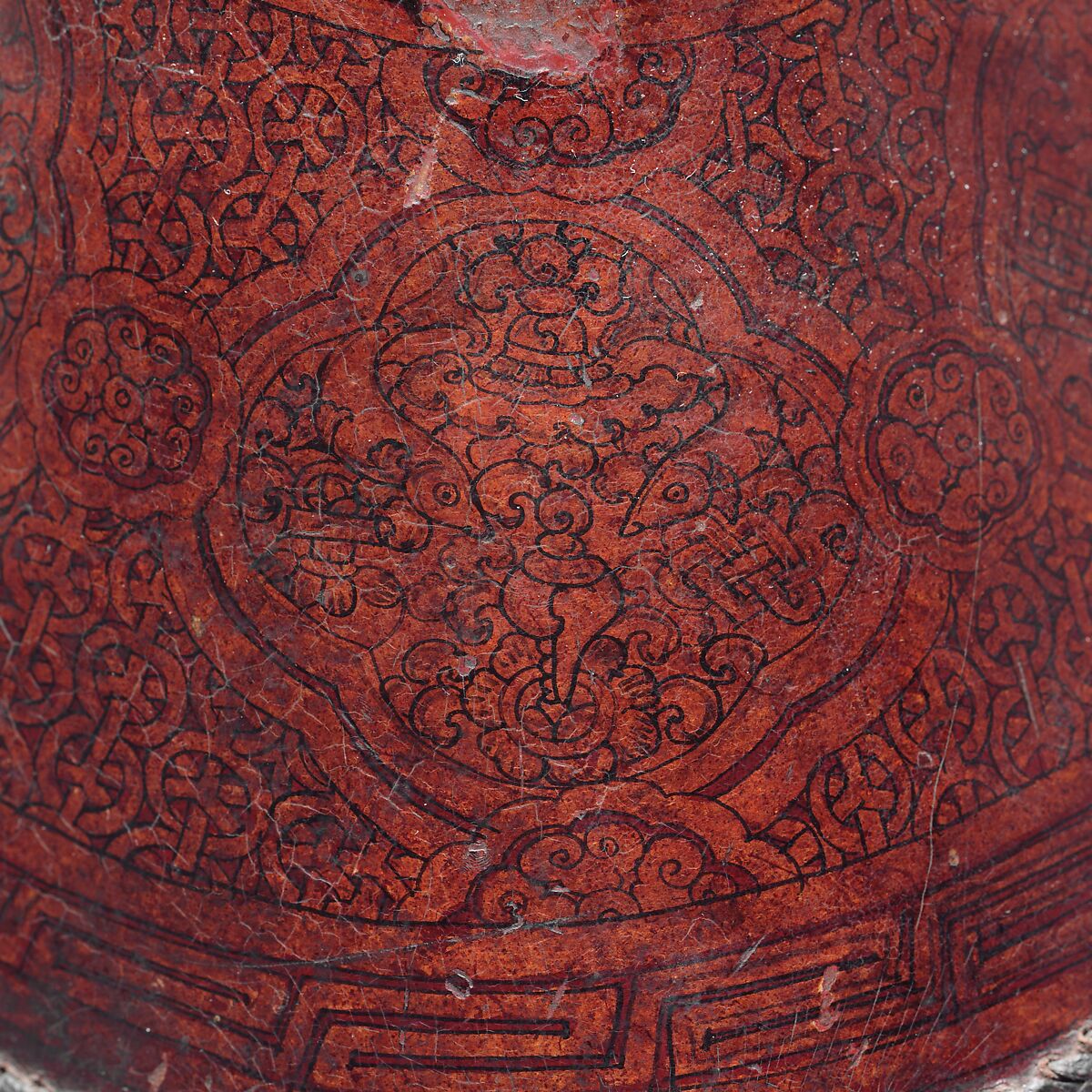 Lower Half of a Quiver, Leather, shellac, gold, pigments, Tibetan or Mongolian