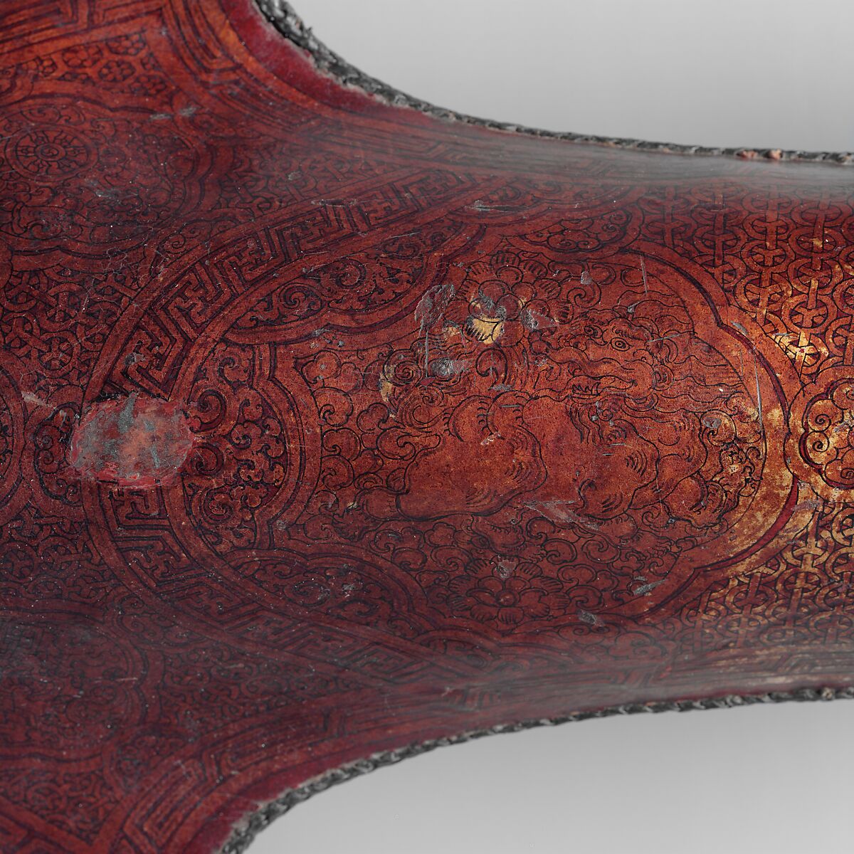 Lower Half of a Quiver, Leather, shellac, gold, pigments, Tibetan or Mongolian