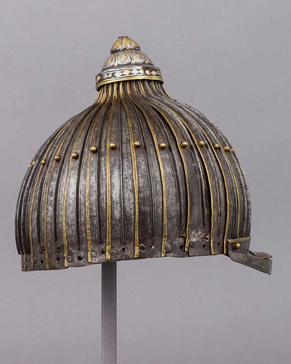 Multi-Plate Helmet of Thirty-One Lames, Iron, gold, silver, brass or copper alloy, Mongolian or Tibetan