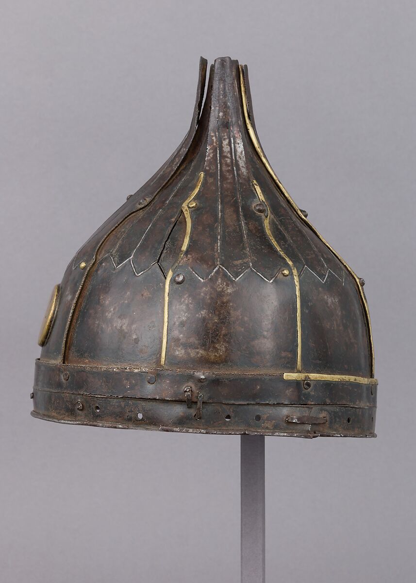Helmet, Iron, brass or copper alloy, possibly Iranian or Central Asian