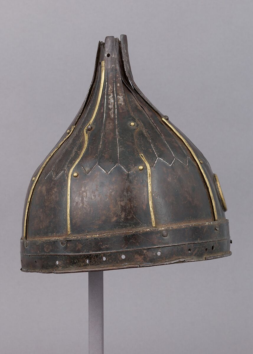 Helmet, Iron, brass or copper alloy, possibly Iranian or Central Asian