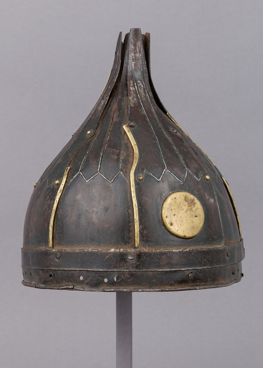 Helmet, Iron, brass or copper alloy, possibly Iranian or Central Asian