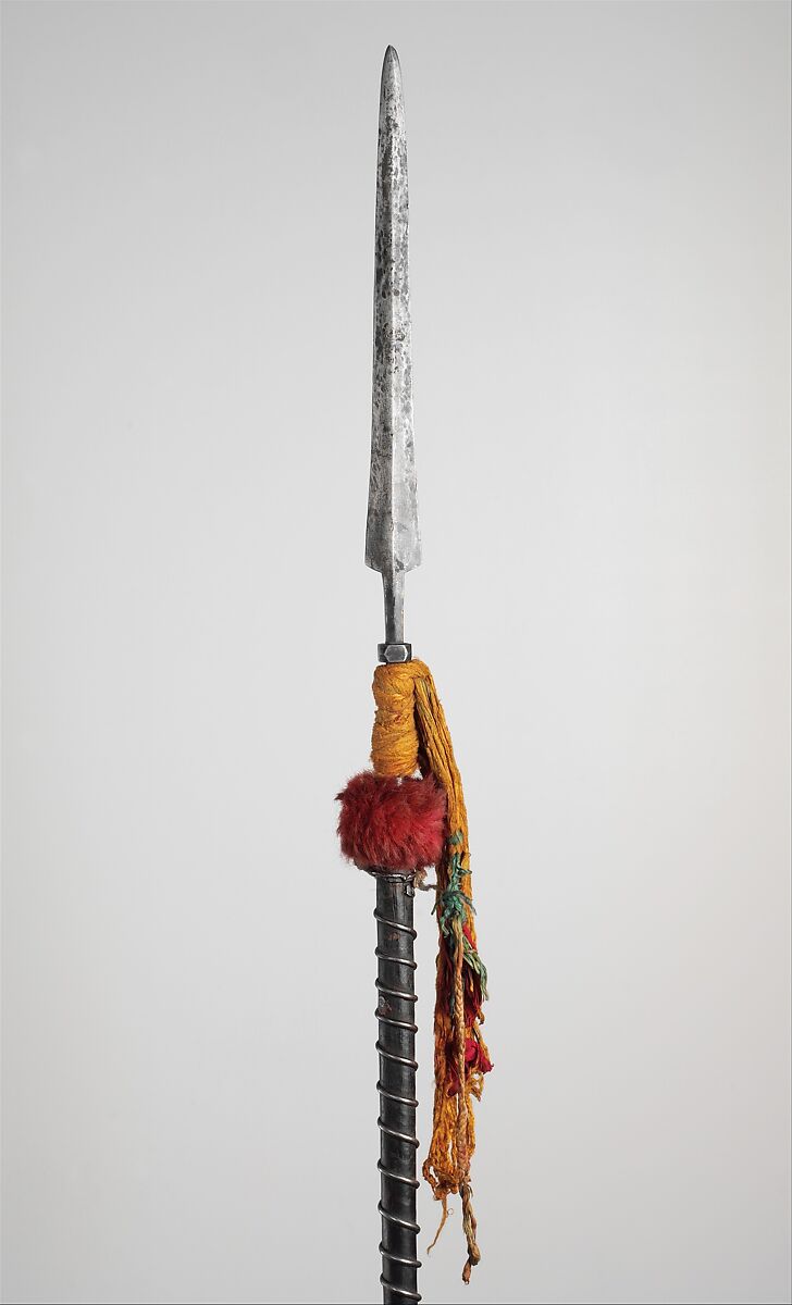 Spear (Mdung), Iron, wood, yak hair, silk, Tibetan 