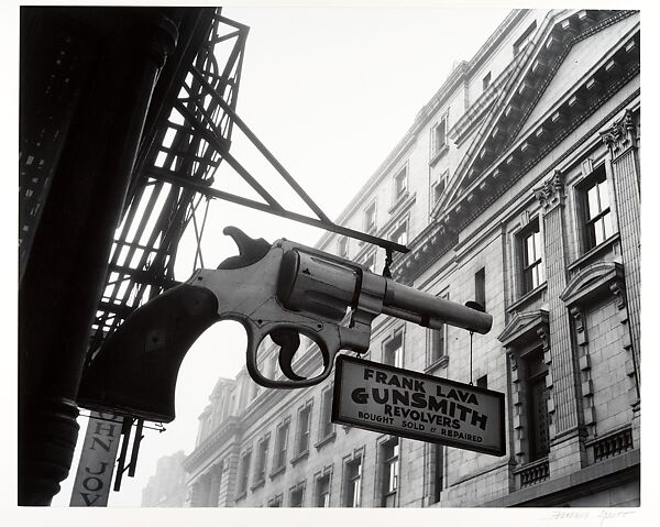 Gunsmith and Police Department, 6 Centre Market Place and 240 Centre Street, Manhattan, Berenice Abbott (American, Springfield, Ohio 1898–1991 Monson, Maine), Gelatin silver print 