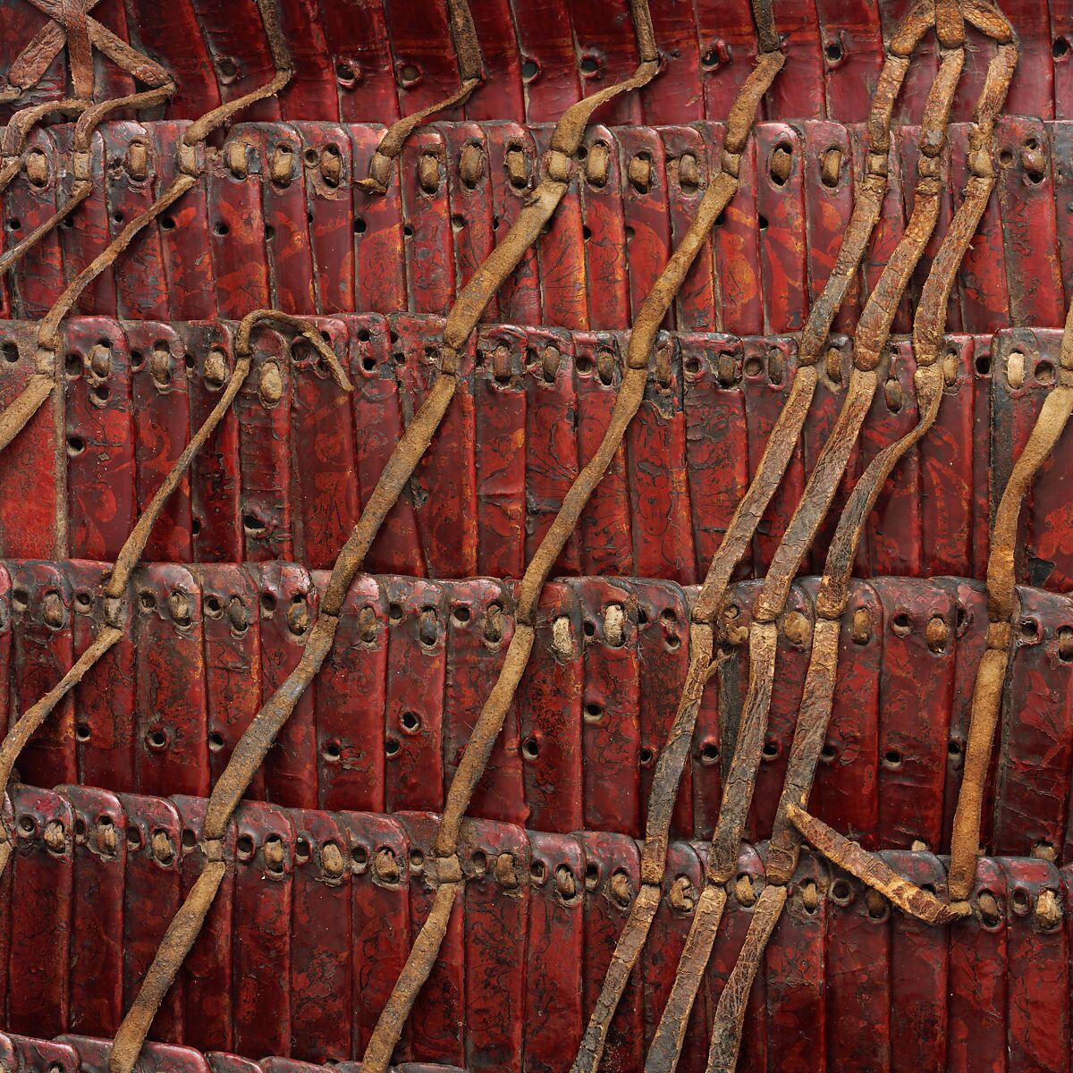 Leather Lamellar Armor, Leather, shellac, gold, pigments, Eastern Tibetan, probably Kham