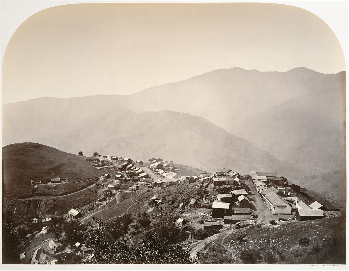 The Town on the Hill, New Almaden, Carleton E. Watkins (American, 1829–1916), Albumen silver print from glass negative 