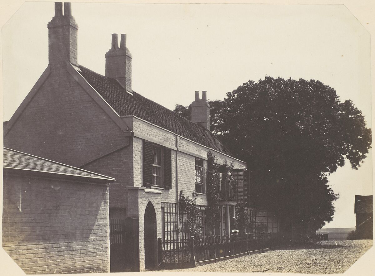 [House with Woman on Balcony, Man Standing Below], Richard Dykes Alexander (British, Ipswich 1788–1865), Salted paper print from glass negative 