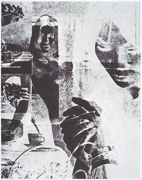 [Woman Wringing Hands Superimposed with Woman in Evening Gown], Robert Heinecken (American, 1931–2006), Photo-offset lithograph 