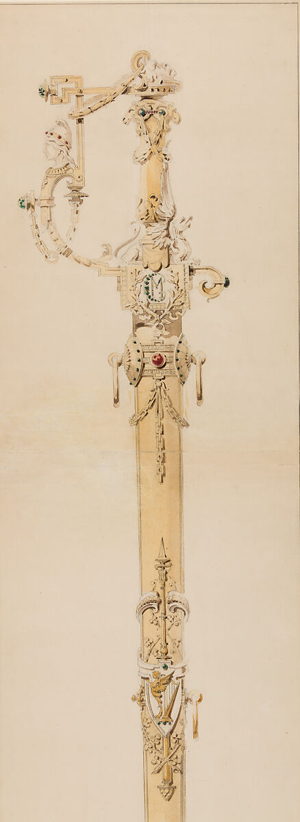 Design for a Presentation Sword, Ink, watercolor, paper, possibly French