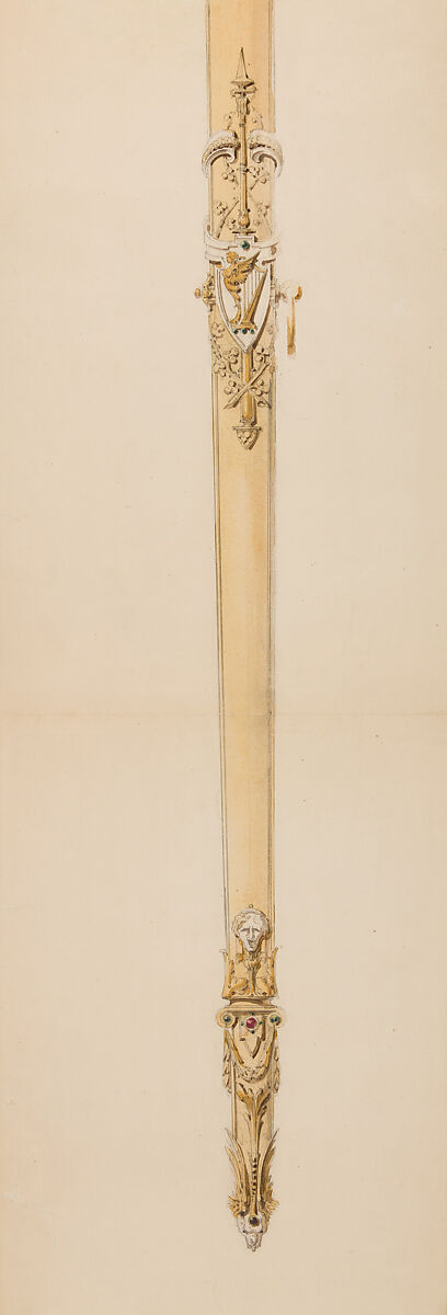 Design for a Presentation Sword, Ink, watercolor, paper, possibly French
