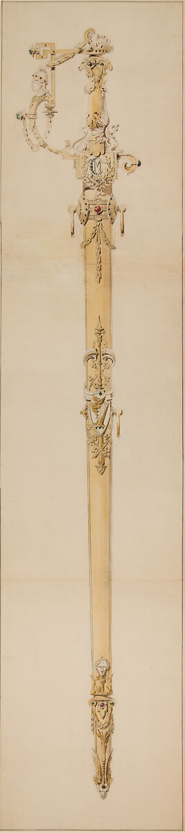 Design for a Presentation Sword, Ink, watercolor, paper, possibly French 