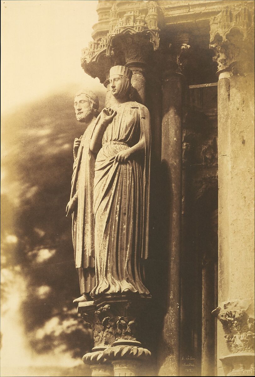 [Large Figures on the North Porch, Chartres Cathedral], Henri-Jean-Louis Le Secq (French, Paris 1818–1882 Paris), Salted paper print from paper negative 