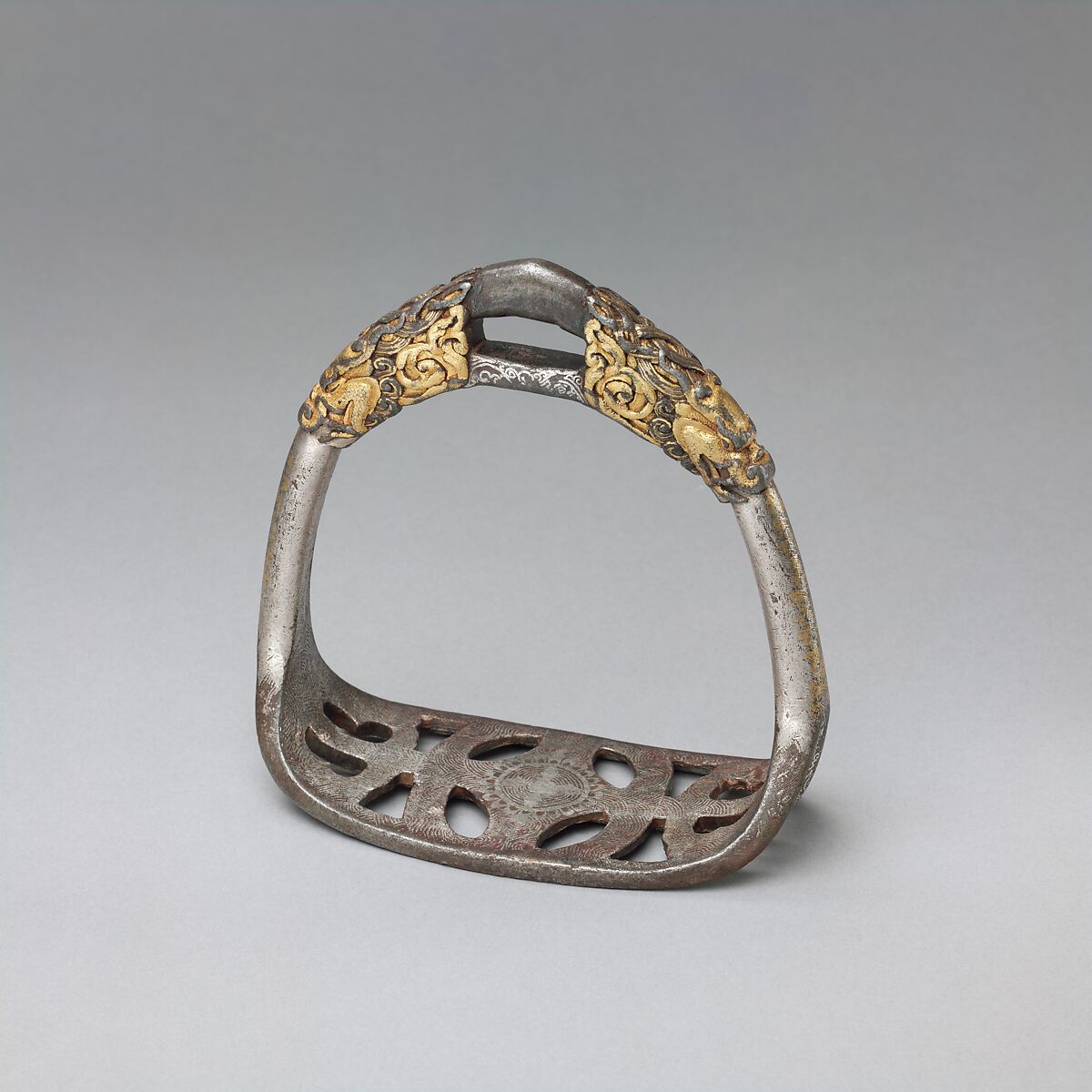 Stirrup, Iron, gold, silver, Tibetan 