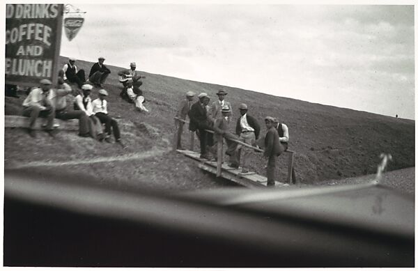 [Guitar Player and Group of Men on Levee, Seen from Car Window, Vicinity New Orleans], Walker Evans (American, St. Louis, Missouri 1903–1975 New Haven, Connecticut), Gelatin silver print 