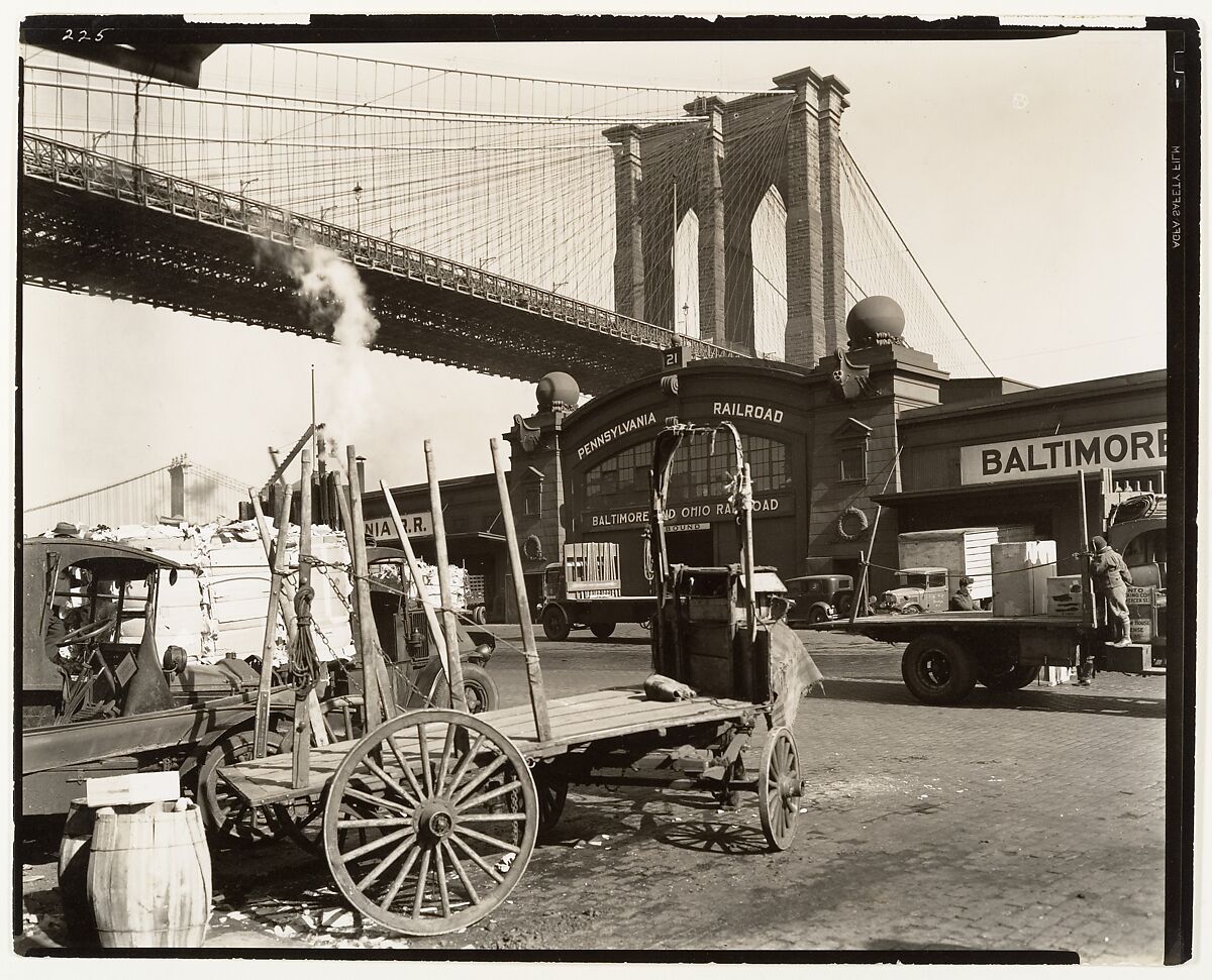 Brooklyn Bridge, With Pier 21, Pennsylvania R.R., Berenice Abbott  American, Gelatin silver print