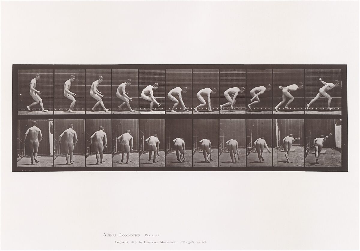 Animal Locomotion.  An Electro-Photographic Investigation of Consecutive Phases of Animal Movements.  Commenced 1872 - Completed 1885.  Volume I, Men (Nude), Eadweard Muybridge (British and American, Kingston upon Thames 1830–1904 Kingston upon Thames), Photogravures 