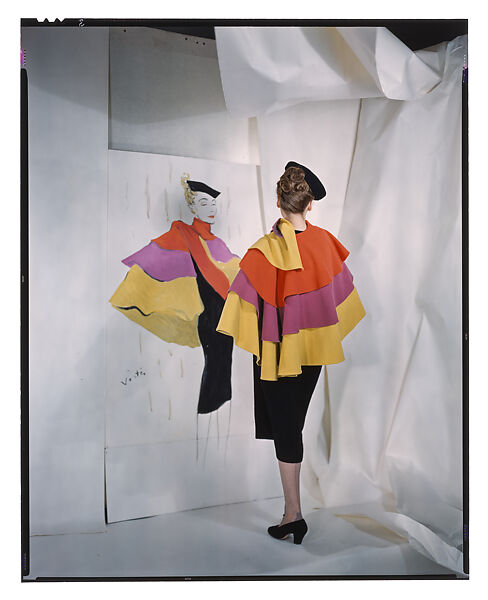 [Model Wearing Valentina Cape, with Marcel Vértes Illustration], George Hoyningen-Huene (American (born Russia), St. Petersburg 1900–1968 Los Angeles, California), Chromogenic Transparency 