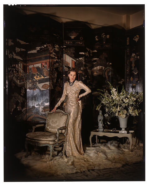 [Model in Gold Gown Standing Before Japanese Screen], George Hoyningen-Huene (American (born Russia), St. Petersburg 1900–1968 Los Angeles, California), Chromogenic Transparency 