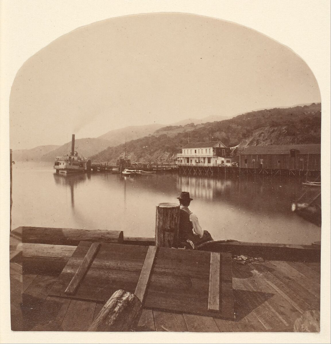 Sausalito from the N.P.C.R.R. Wharf, Looking South, Eadweard Muybridge (British and American, Kingston upon Thames 1830–1904 Kingston upon Thames), Albumen silver print from glass negative 