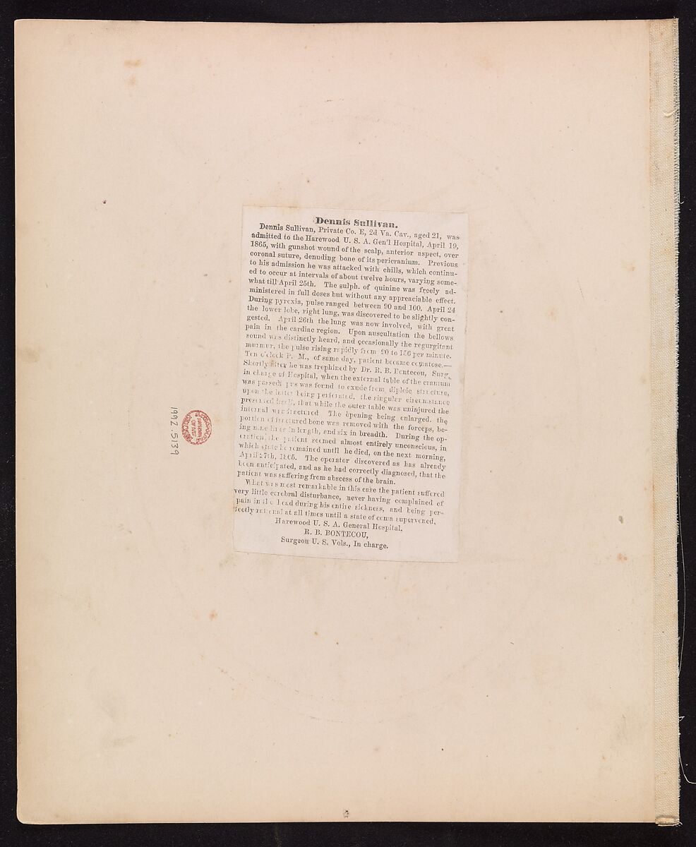 Private Dennis Sullivan, Company E, Second Virginia Cavalry, Reed Brockway Bontecou (American, 1824–1907), Albumen silver print from glass negative