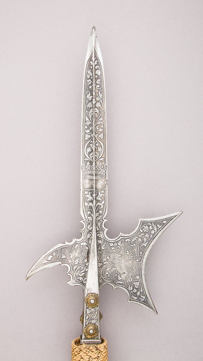 Halberd of Johann Georg, Prince-Elector of Brandenburg (reigned 1571–98), Steel, wood, textile, German