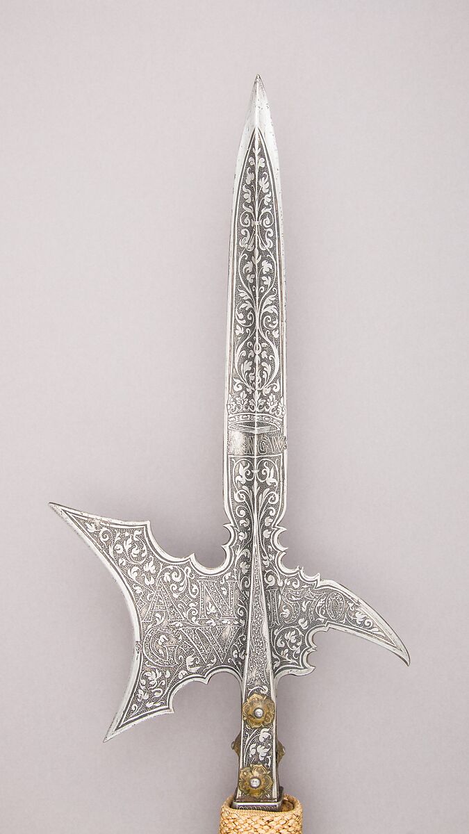 Halberd of Johann Georg, Prince-Elector of Brandenburg (reigned 1571–98), Steel, wood, textile, German 