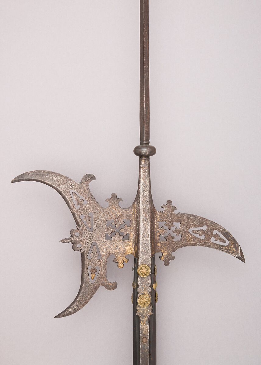 Halberd, Steel, wood, gold, Italian