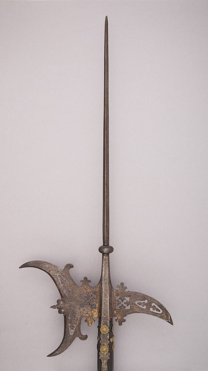 Halberd, Steel, wood, gold, Italian 